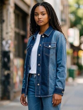 Worth | Multi-Blue Shaded Long Sleeve Denim Jacket | Size 10
